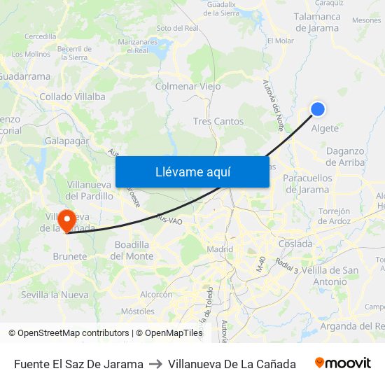 Fuente El Saz De Jarama to Villanueva De La Cañada map