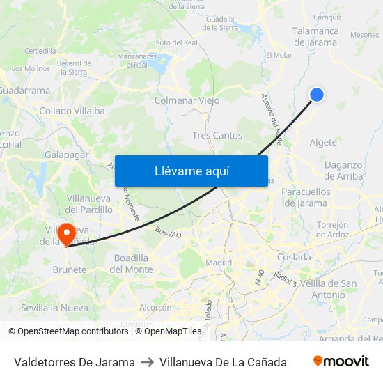 Valdetorres De Jarama to Villanueva De La Cañada map