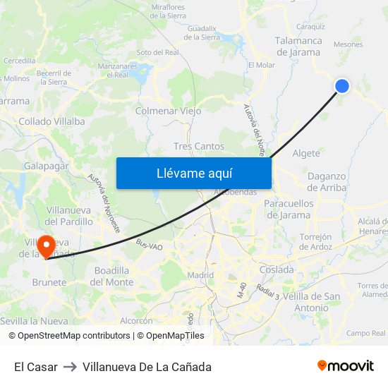 El Casar to Villanueva De La Cañada map