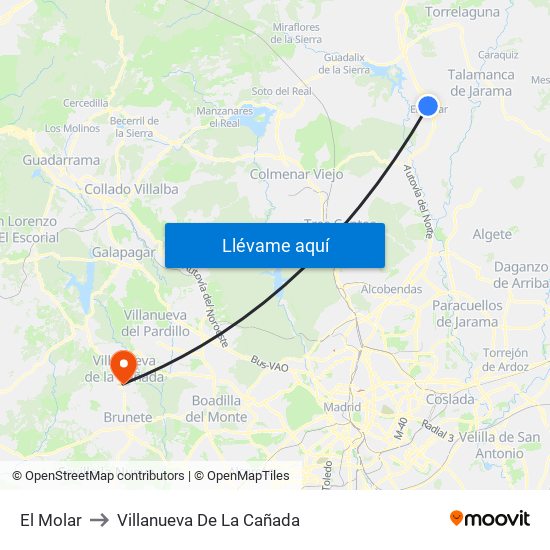 El Molar to Villanueva De La Cañada map