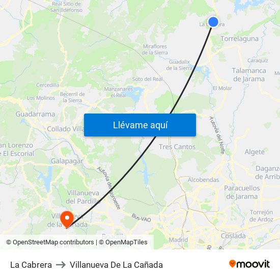La Cabrera to Villanueva De La Cañada map