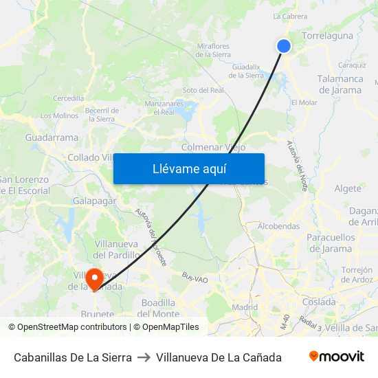 Cabanillas De La Sierra to Villanueva De La Cañada map