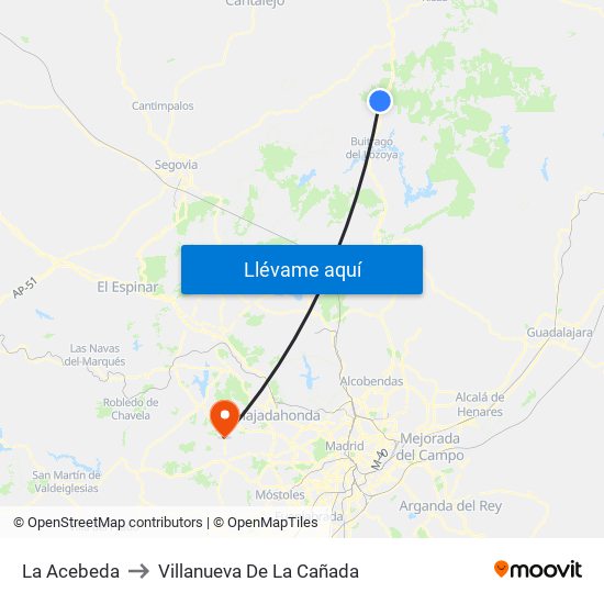 La Acebeda to Villanueva De La Cañada map