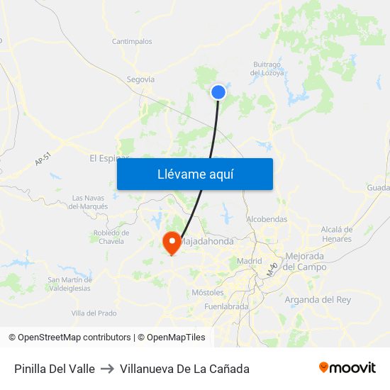 Pinilla Del Valle to Villanueva De La Cañada map