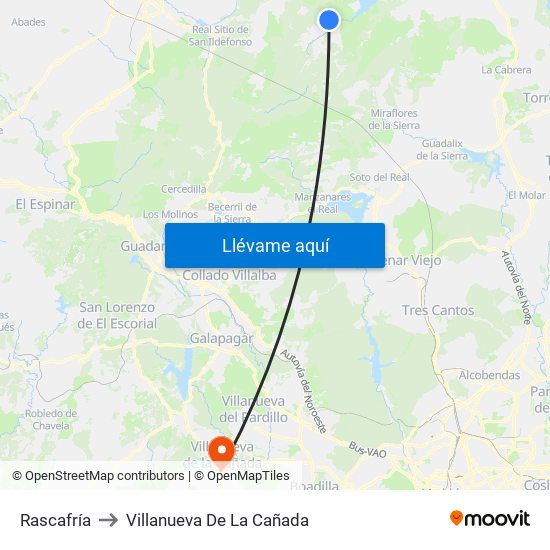 Rascafría to Villanueva De La Cañada map