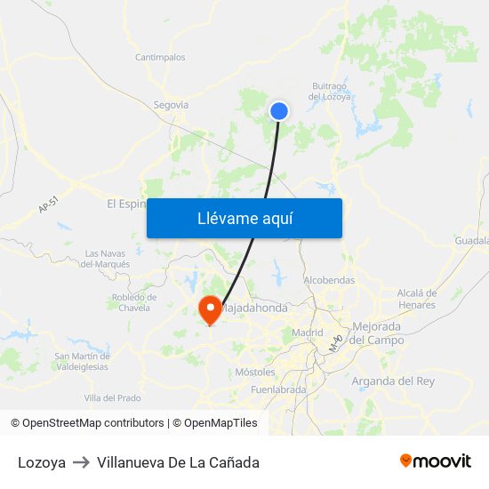 Lozoya to Villanueva De La Cañada map