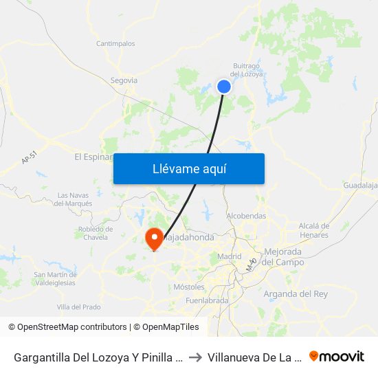 Gargantilla Del Lozoya Y Pinilla De Buitrago to Villanueva De La Cañada map