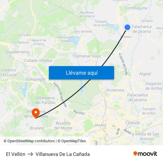 El Vellón to Villanueva De La Cañada map