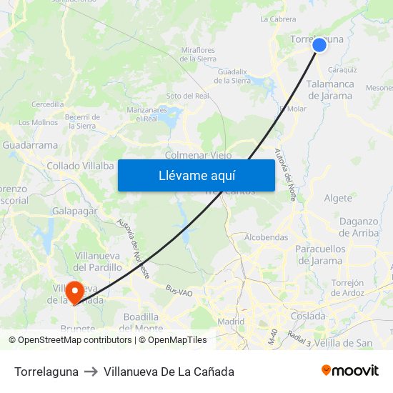 Torrelaguna to Villanueva De La Cañada map