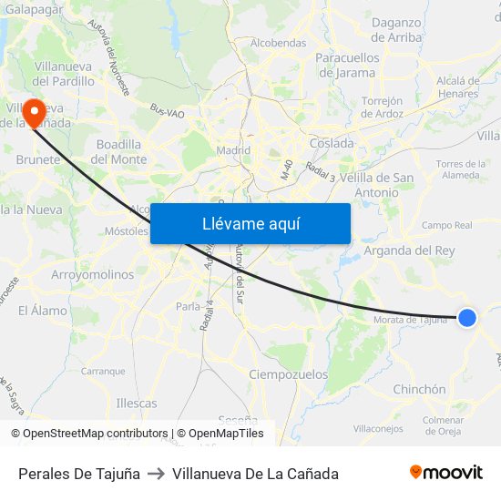 Perales De Tajuña to Villanueva De La Cañada map