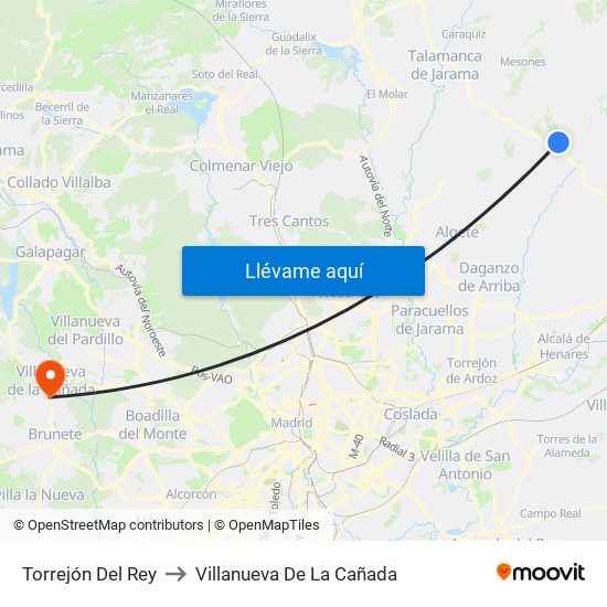 Torrejón Del Rey to Villanueva De La Cañada map