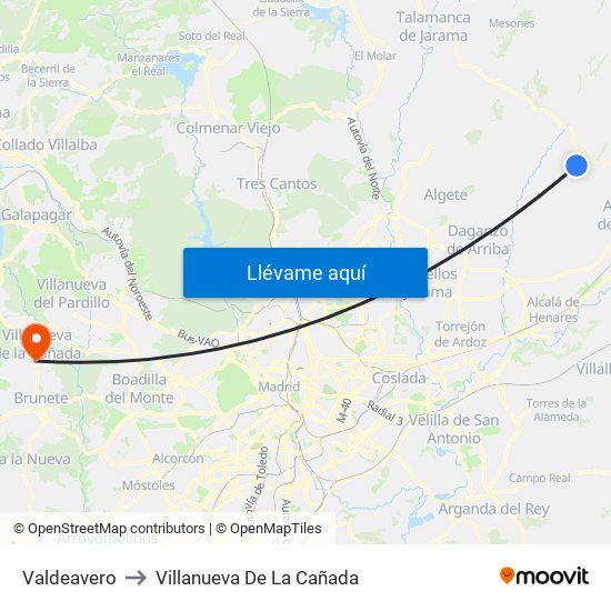 Valdeavero to Villanueva De La Cañada map