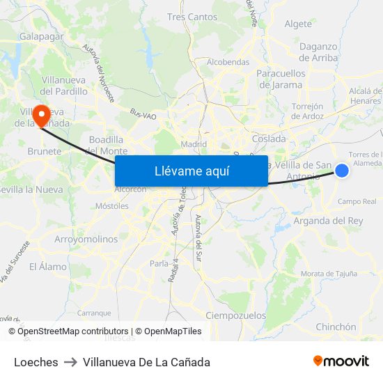 Loeches to Villanueva De La Cañada map