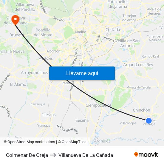 Colmenar De Oreja to Villanueva De La Cañada map
