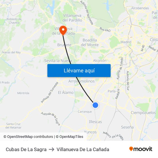 Cubas De La Sagra to Villanueva De La Cañada map