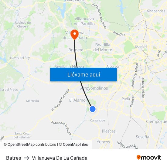 Batres to Villanueva De La Cañada map