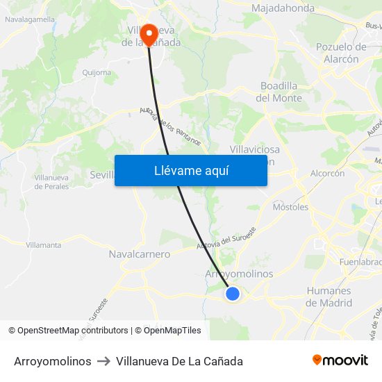 Arroyomolinos to Villanueva De La Cañada map