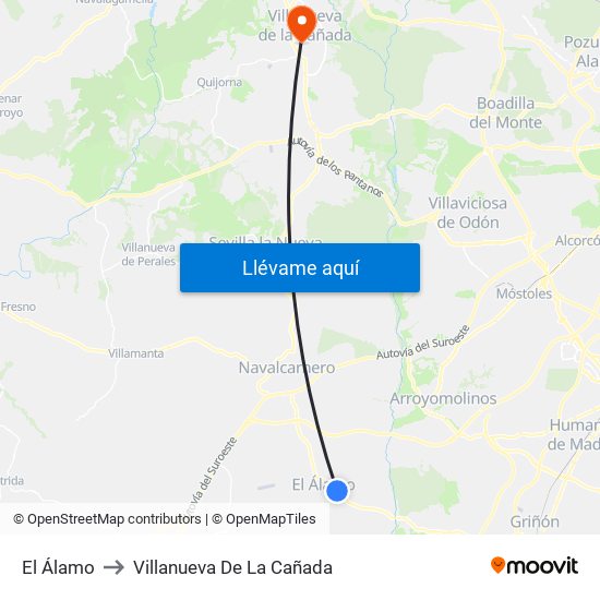 El Álamo to Villanueva De La Cañada map