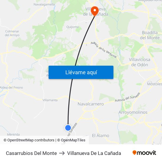 Casarrubios Del Monte to Villanueva De La Cañada map