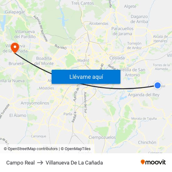 Campo Real to Villanueva De La Cañada map