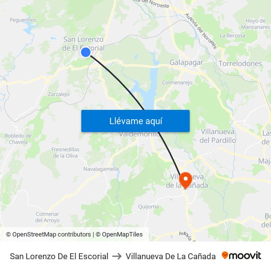 San Lorenzo De El Escorial to Villanueva De La Cañada map