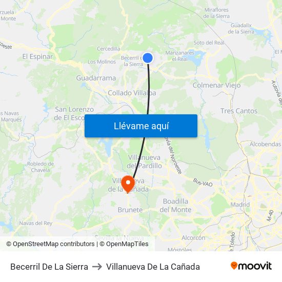 Becerril De La Sierra to Villanueva De La Cañada map