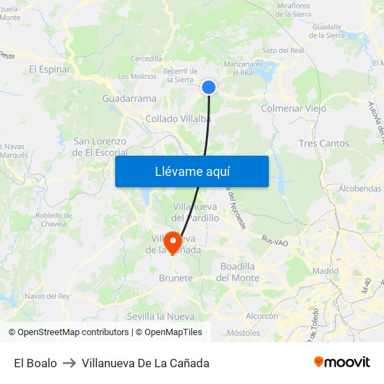 El Boalo to Villanueva De La Cañada map