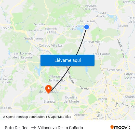 Soto Del Real to Villanueva De La Cañada map
