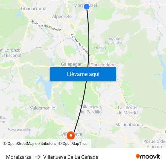 Moralzarzal to Villanueva De La Cañada map
