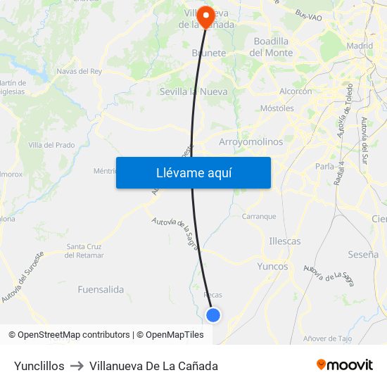 Yunclillos to Villanueva De La Cañada map