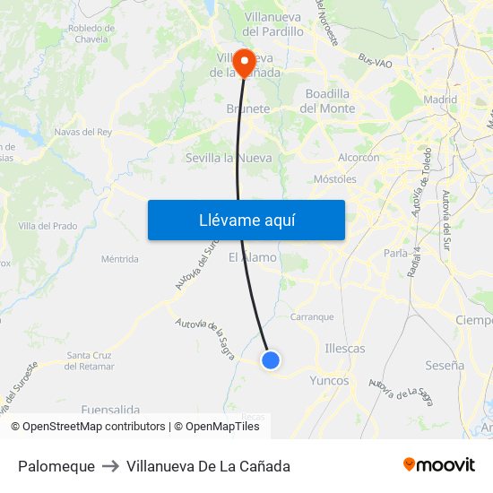 Palomeque to Villanueva De La Cañada map