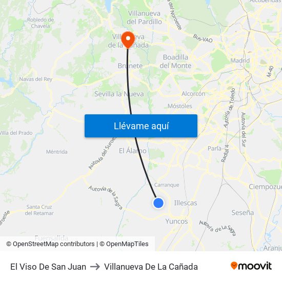 El Viso De San Juan to Villanueva De La Cañada map