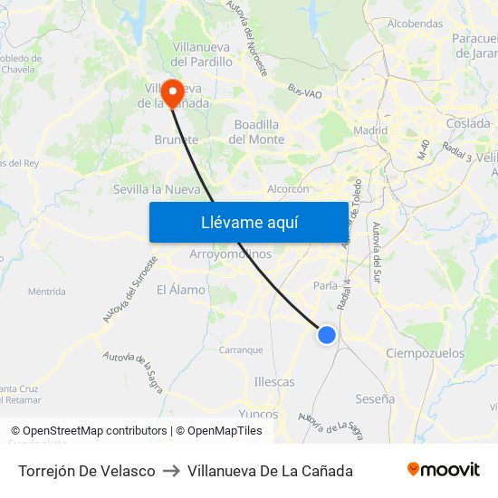 Torrejón De Velasco to Villanueva De La Cañada map