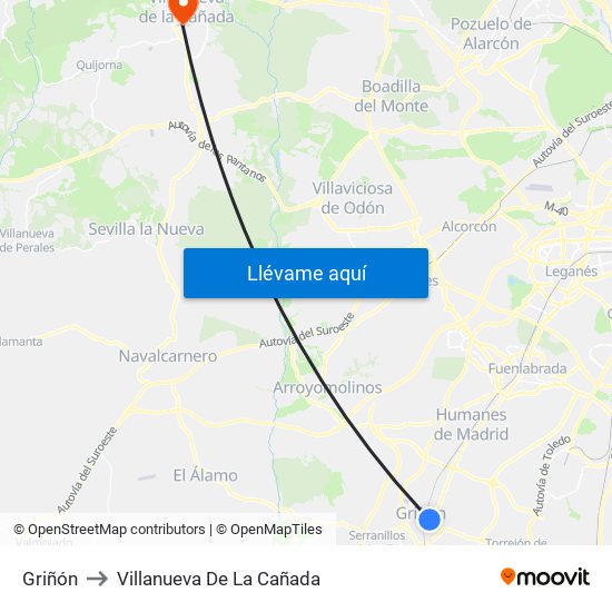 Griñón to Villanueva De La Cañada map