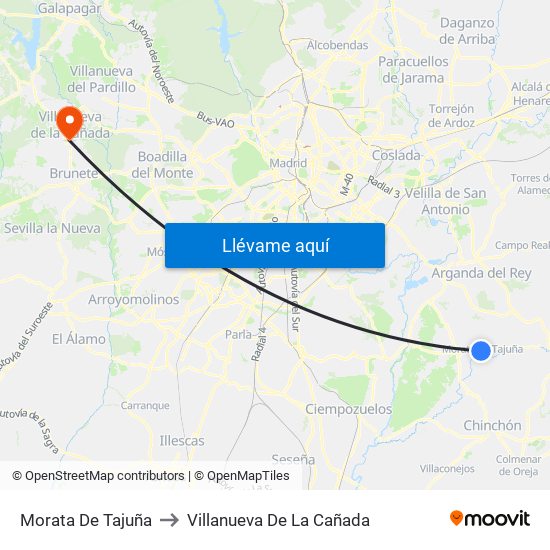 Morata De Tajuña to Villanueva De La Cañada map