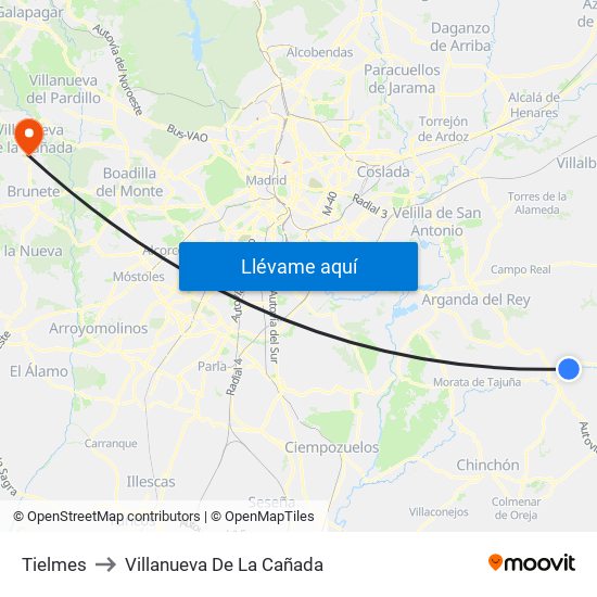 Tielmes to Villanueva De La Cañada map