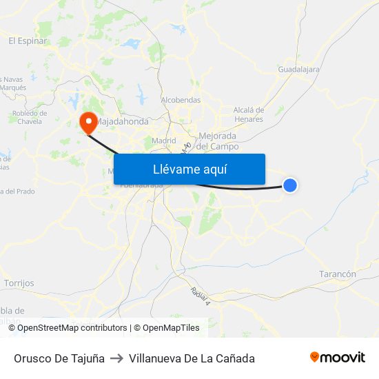 Orusco De Tajuña to Villanueva De La Cañada map