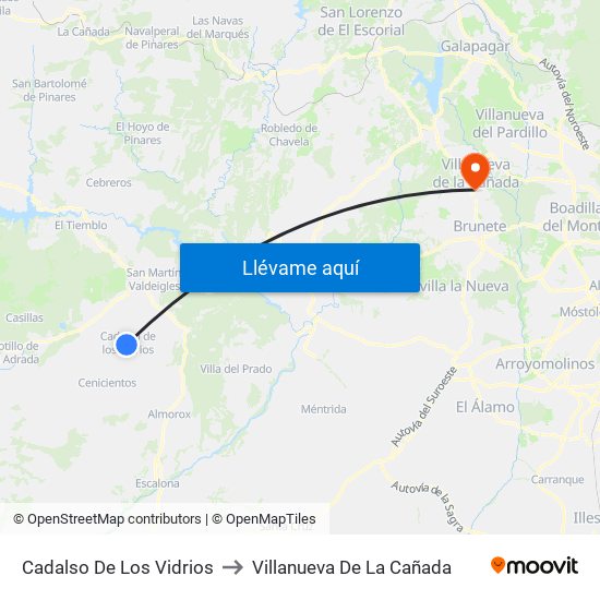 Cadalso De Los Vidrios to Villanueva De La Cañada map