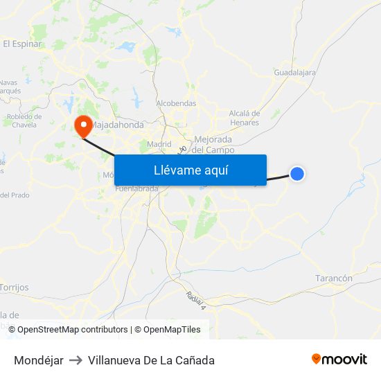 Mondéjar to Villanueva De La Cañada map