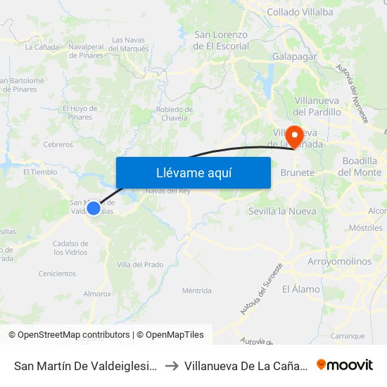 San Martín De Valdeiglesias to Villanueva De La Cañada map