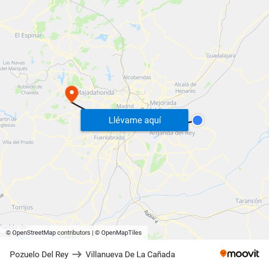 Pozuelo Del Rey to Villanueva De La Cañada map