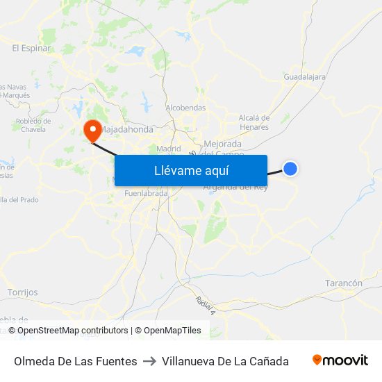 Olmeda De Las Fuentes to Villanueva De La Cañada map