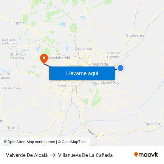 Valverde De Alcalá to Villanueva De La Cañada map