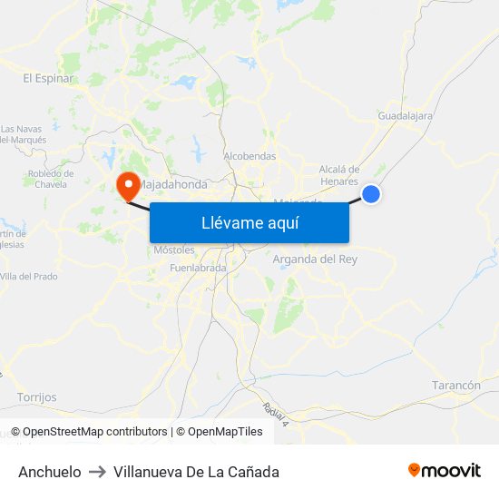 Anchuelo to Villanueva De La Cañada map