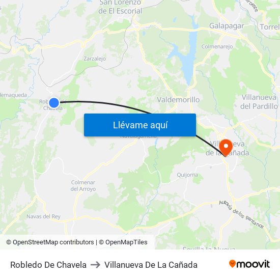 Robledo De Chavela to Villanueva De La Cañada map
