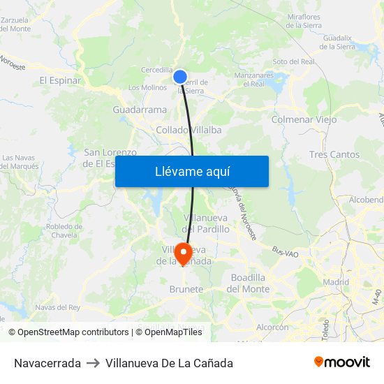Navacerrada to Villanueva De La Cañada map