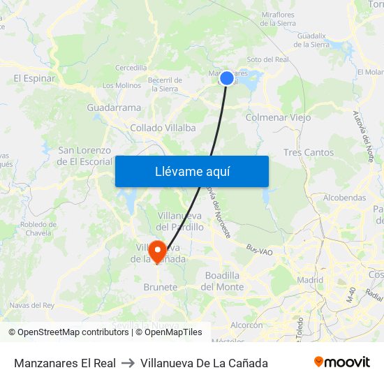 Manzanares El Real to Villanueva De La Cañada map