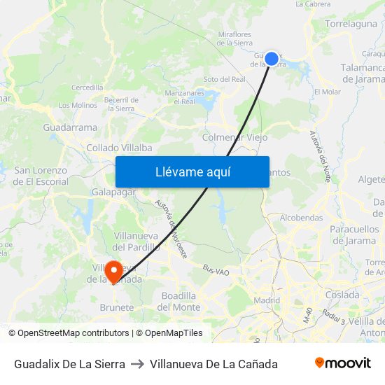 Guadalix De La Sierra to Villanueva De La Cañada map