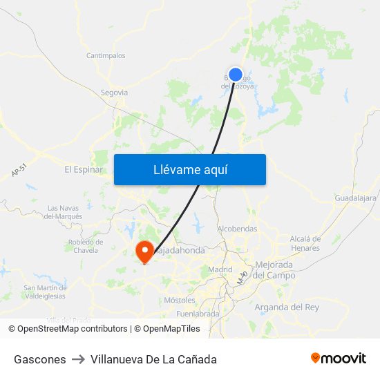 Gascones to Villanueva De La Cañada map