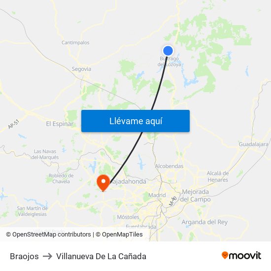Braojos to Villanueva De La Cañada map
